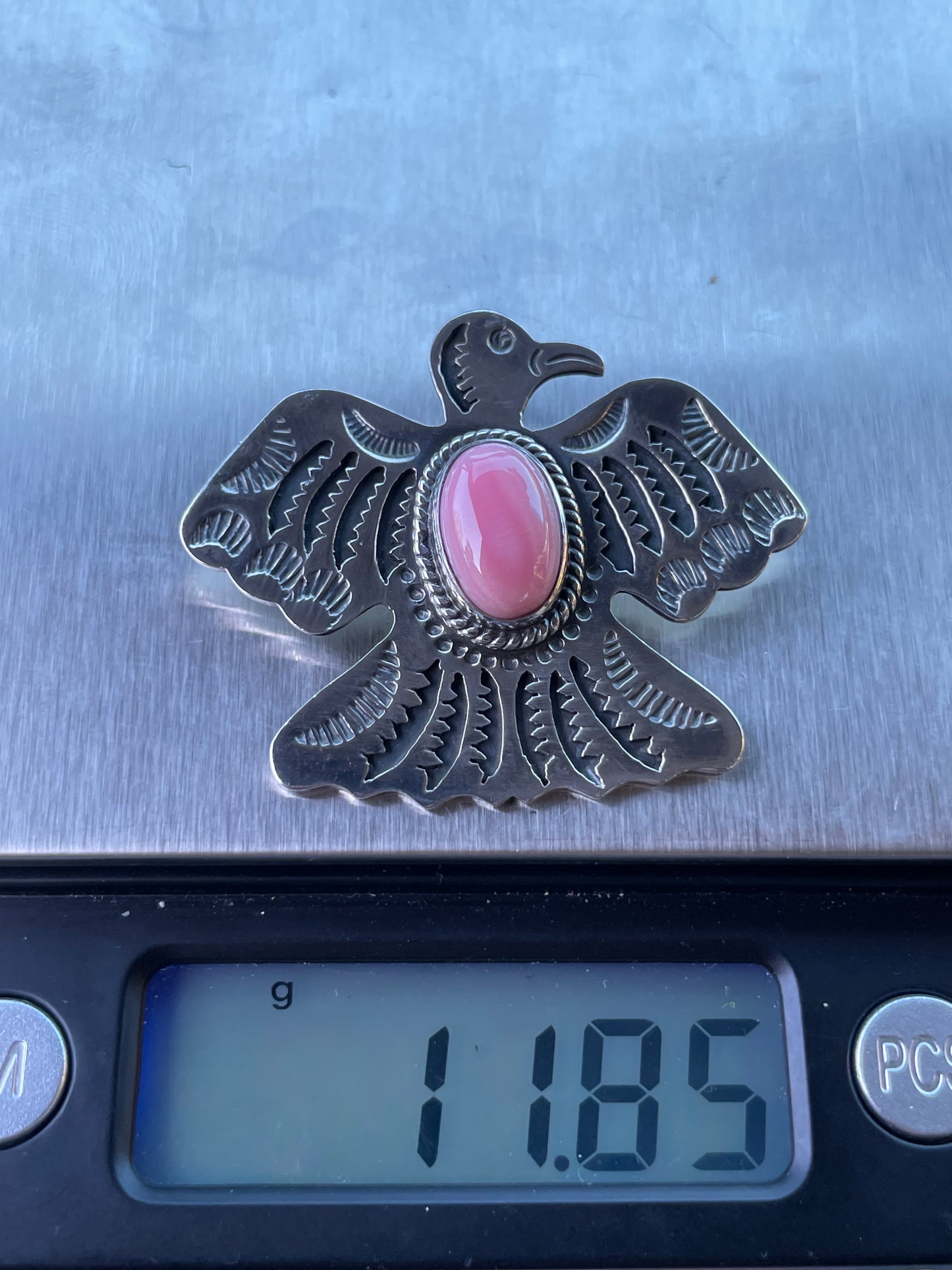 Pink Conch Thunderbird Pendant | Handcrafted Sterling Silver 925 B455