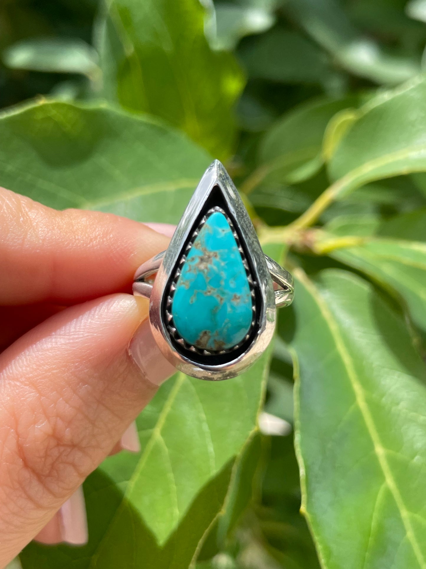 Kingman Turquoise Tear Drop Ring Size 7 | 925 Sterling Silver D175