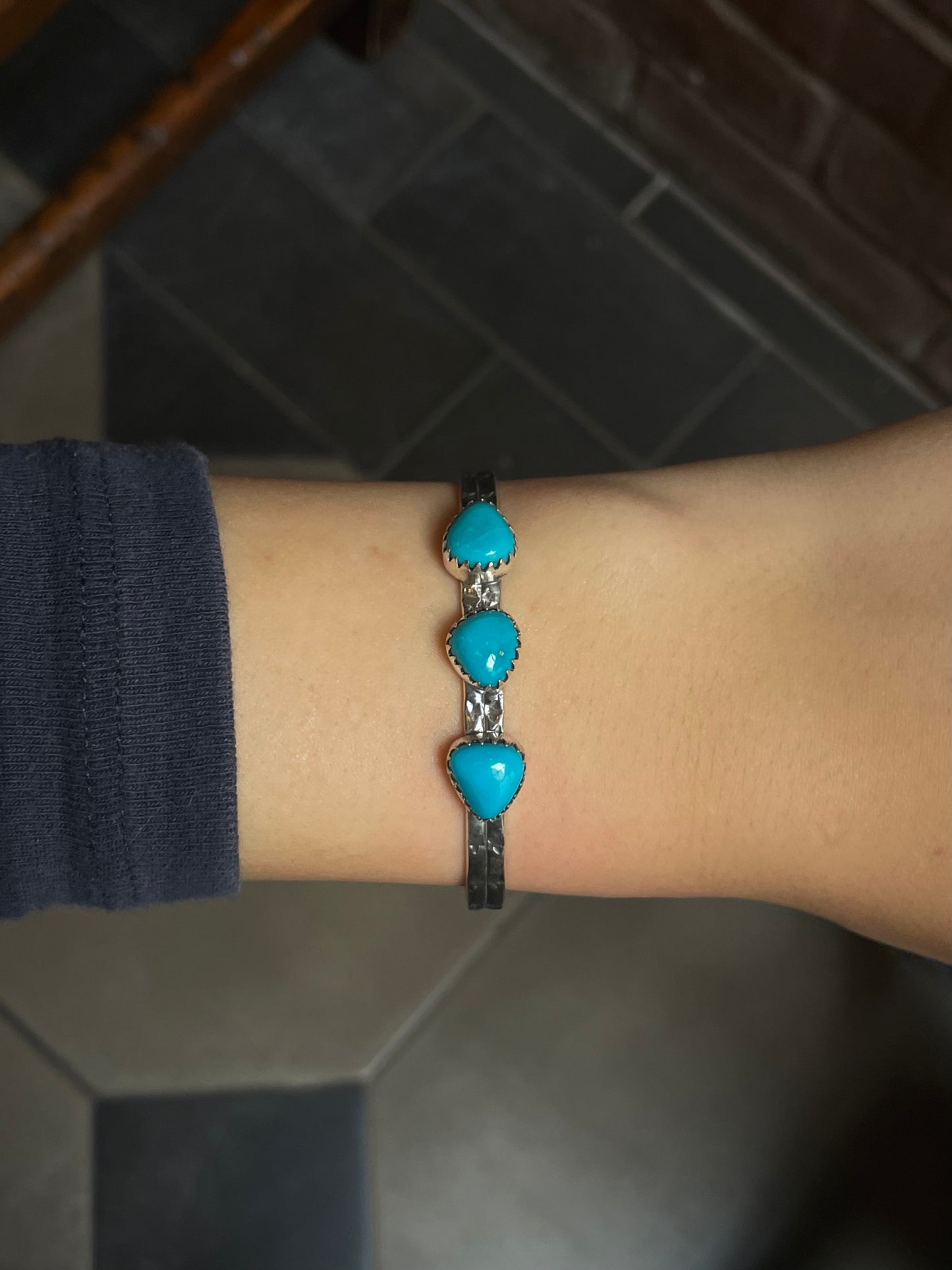 Kingman Turquoise Cuff | Triple Stone | 925 Silver E690