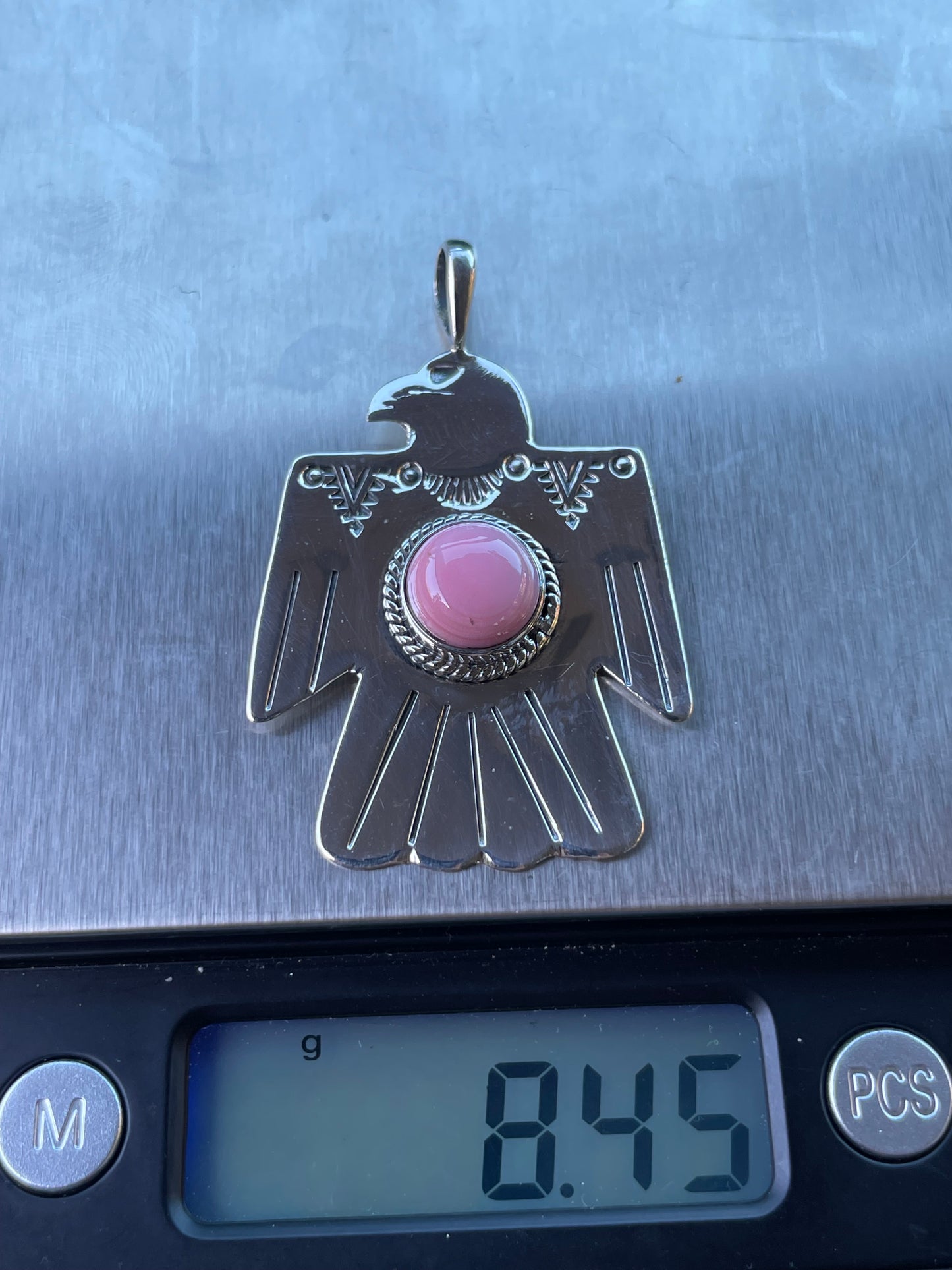 Pink Conch Thunderbird Pendant | Handcrafted Sterling Silver 925 B454