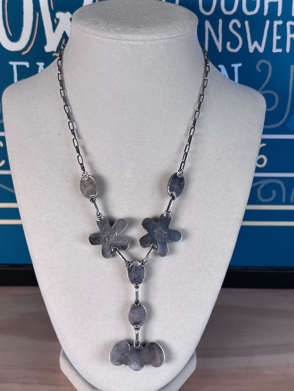 Kingman Turquoise Cluster Necklace | 925 Sterling Silver Southwestern Style