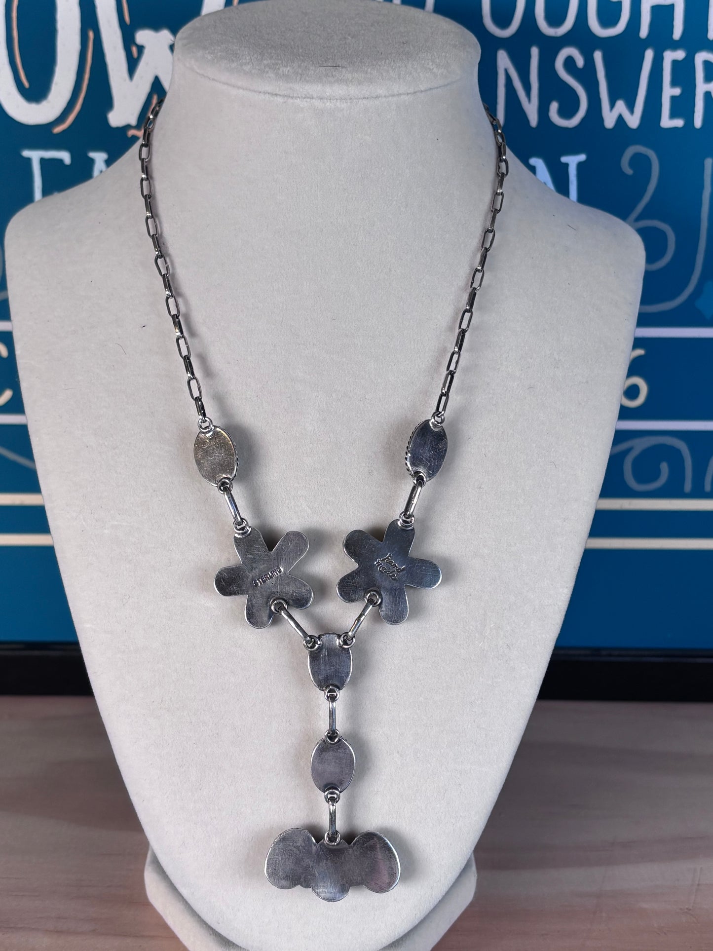 Kingman Turquoise Cluster Necklace | 925 Sterling Silver Southwestern Style