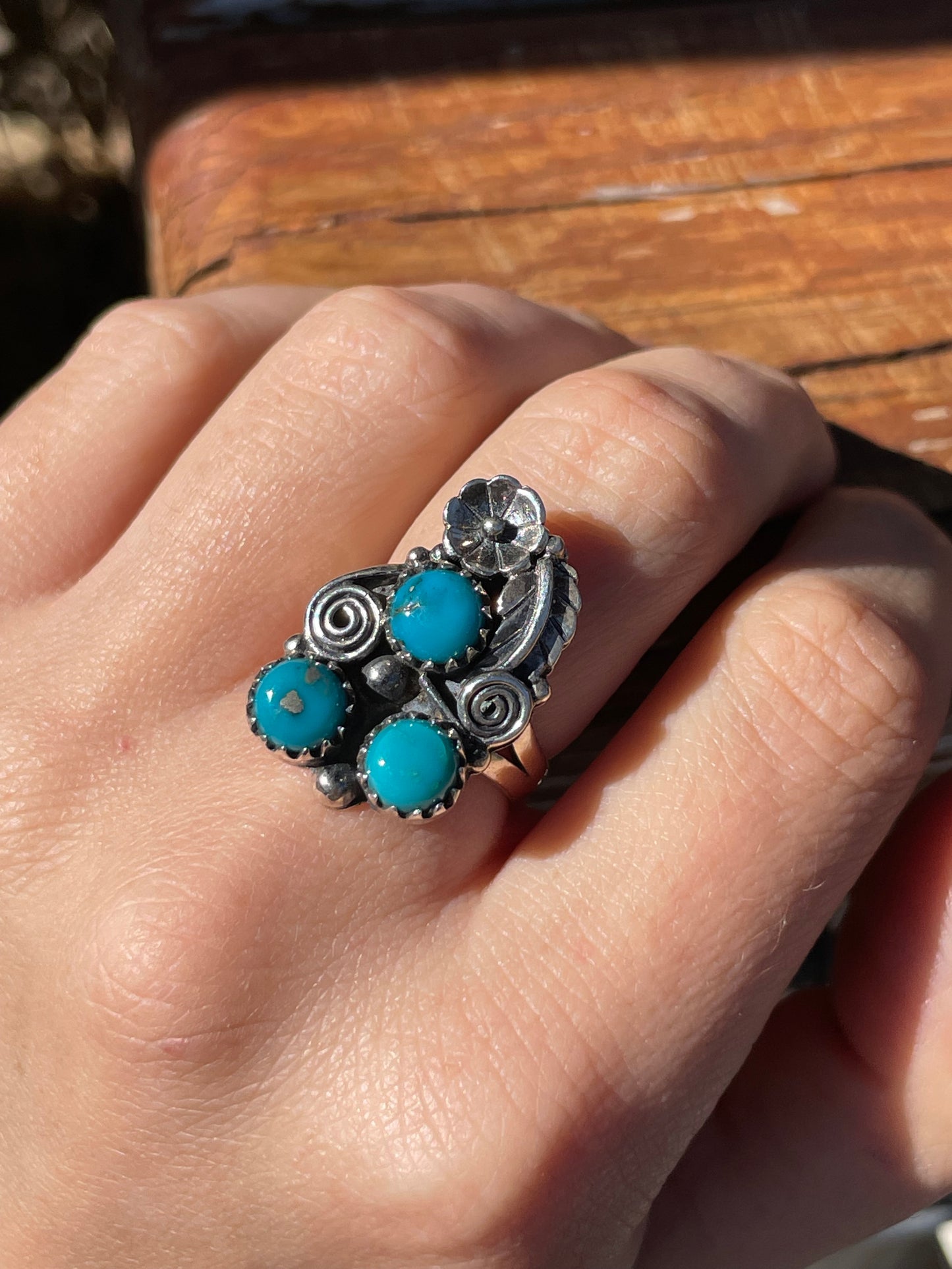 Turquoise Floral Ring Size 6.75 | 925 Sterling Silver B938