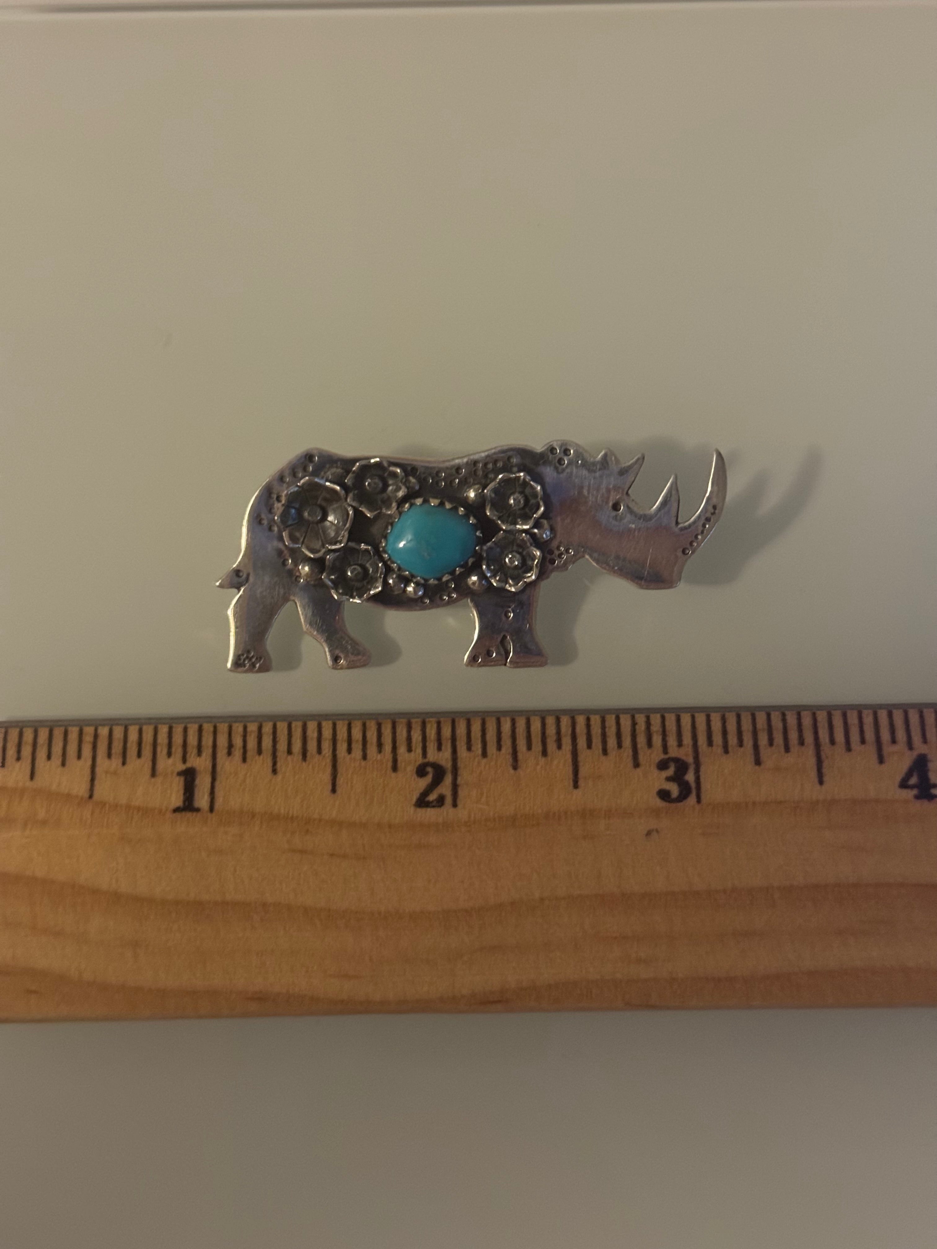 Turquoise Rhinoceros Pendant | 925 Sterling Silver A594