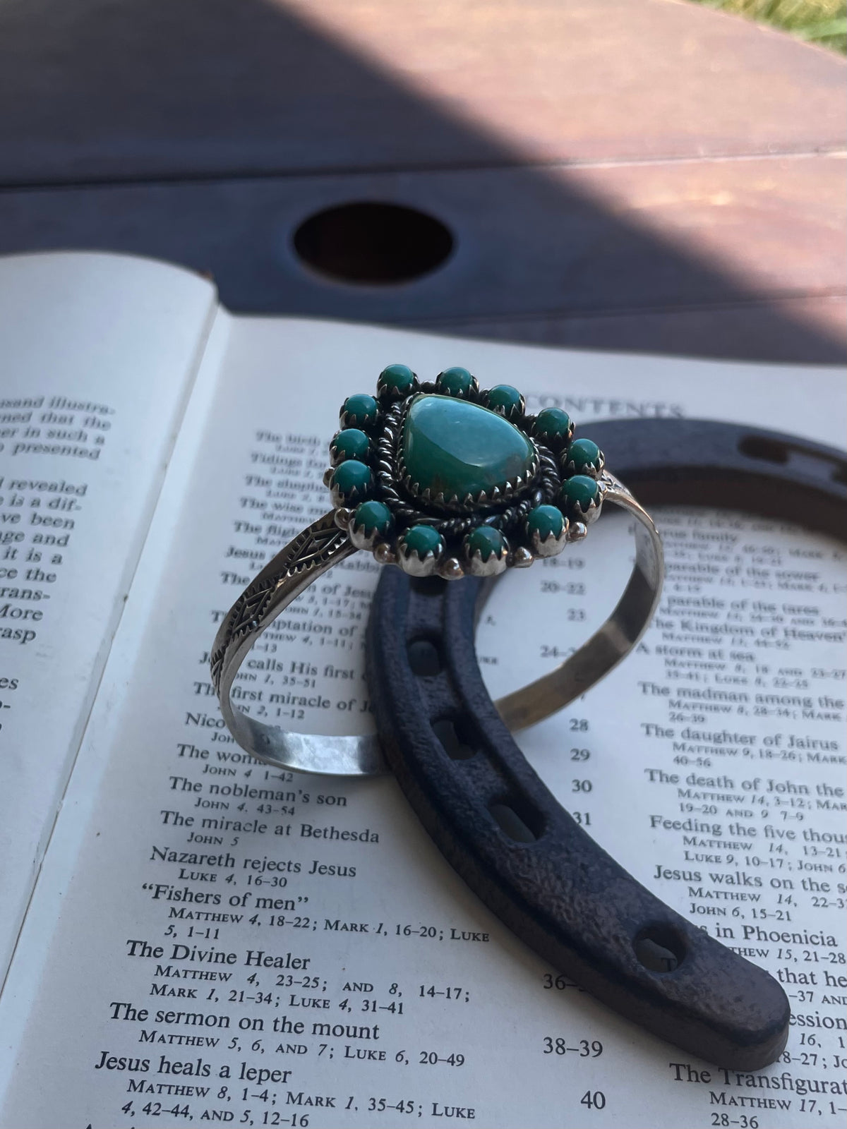 Turquoise Cluster Cuff Bracelet | 925 Sterling Silver G734
