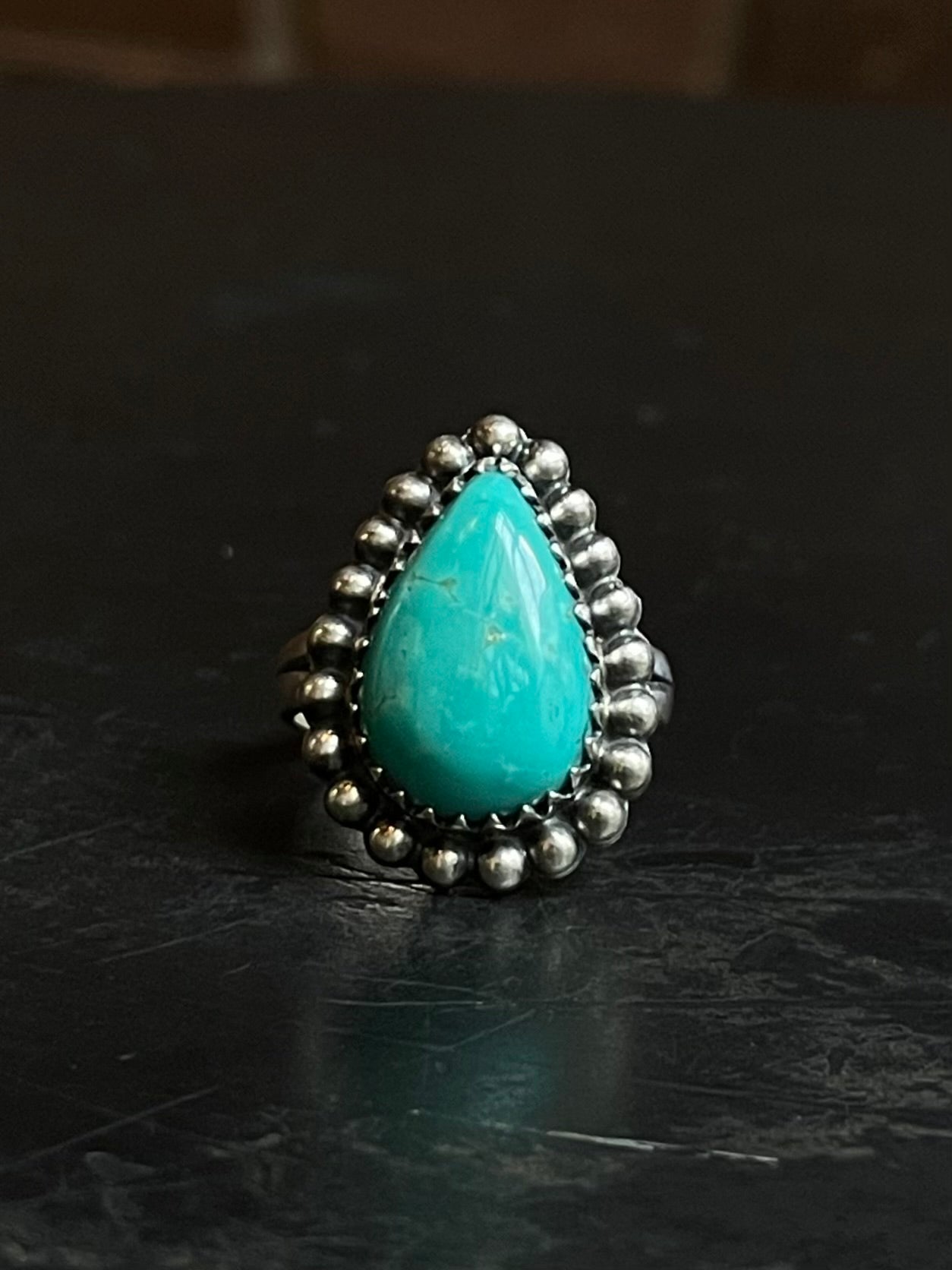 Turquoise Tear Drop Ring | 925 Sterling Silver Size 7 E460
