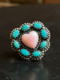Pink Conch Turquoise Heart Ring Size 6 | Sterling Silver E896