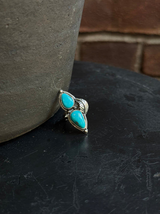 Turquoise Double Stone Ring | 925 Sterling Silver | Size 7 C340