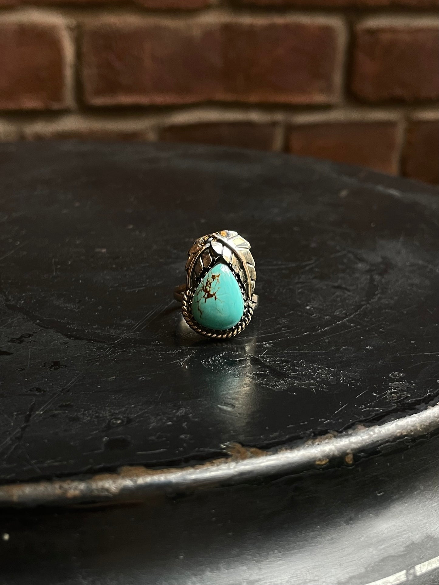 Turquoise Feather Ring Size 8 | 925 Sterling Silver C937