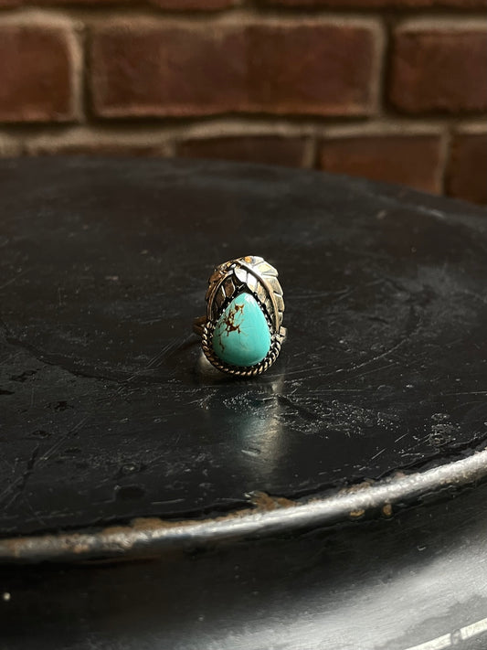 Turquoise Feather Ring Size 8 | 925 Sterling Silver C937