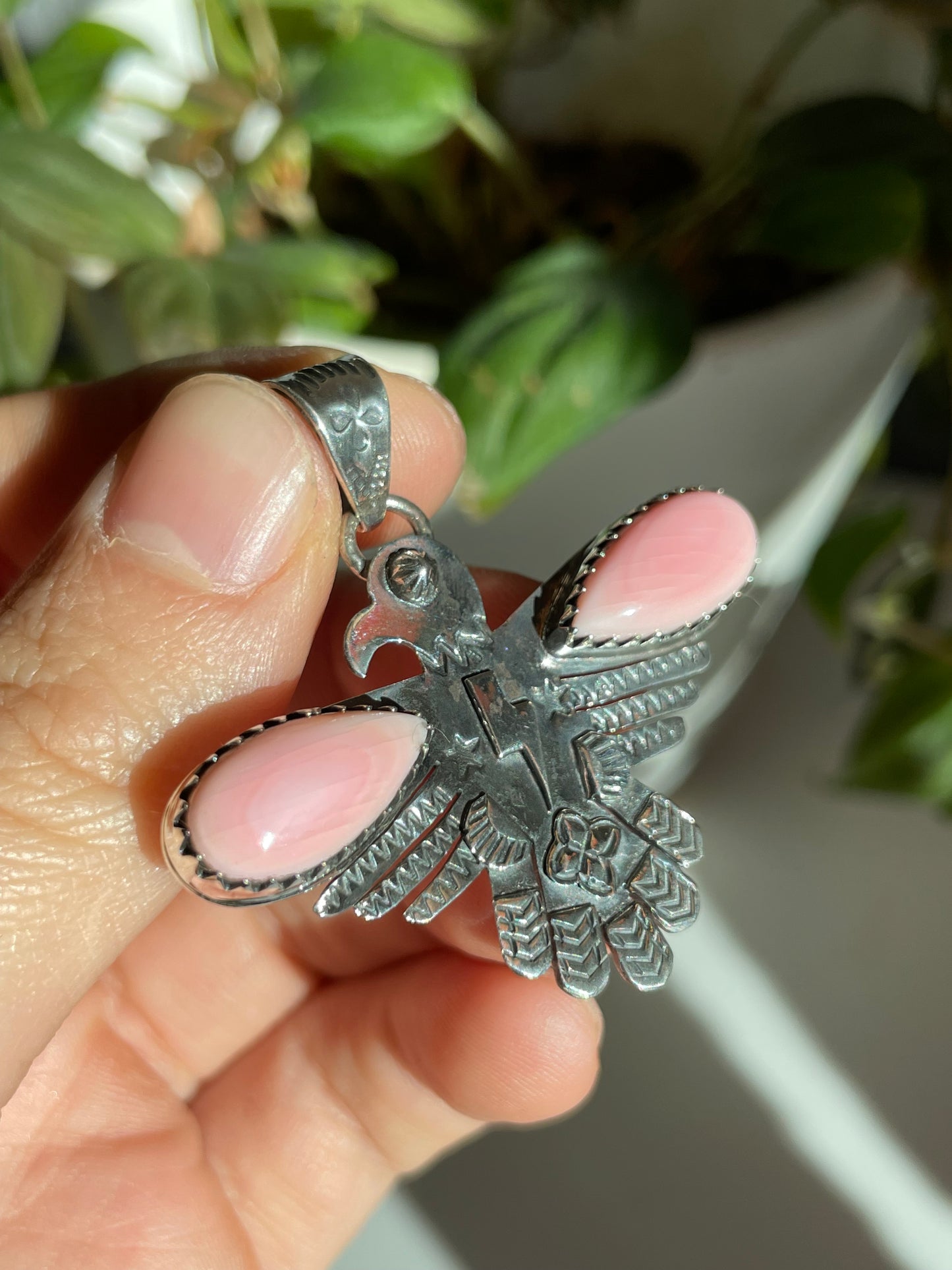 Pink Conch Thunderbird Pendant | Sterling Silver 925 B798
