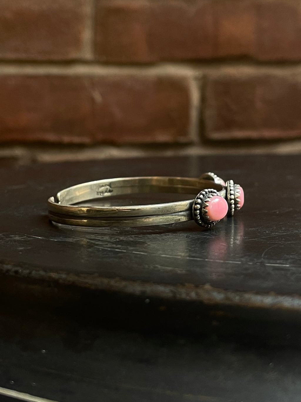 Pink Conch Cuff Bracelet | Three Stone Sterling Silver E683