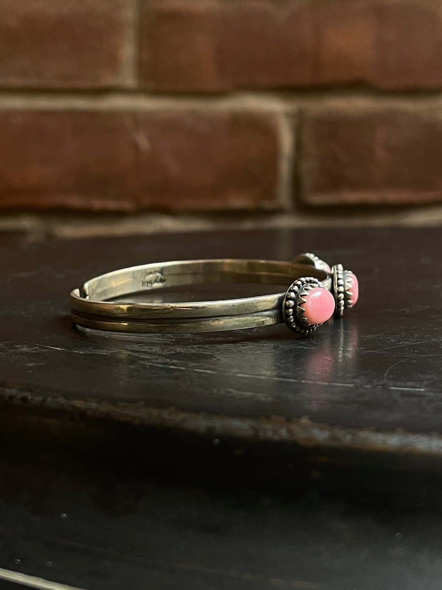 Pink Conch Cuff Bracelet | Three Stone Sterling Silver E683