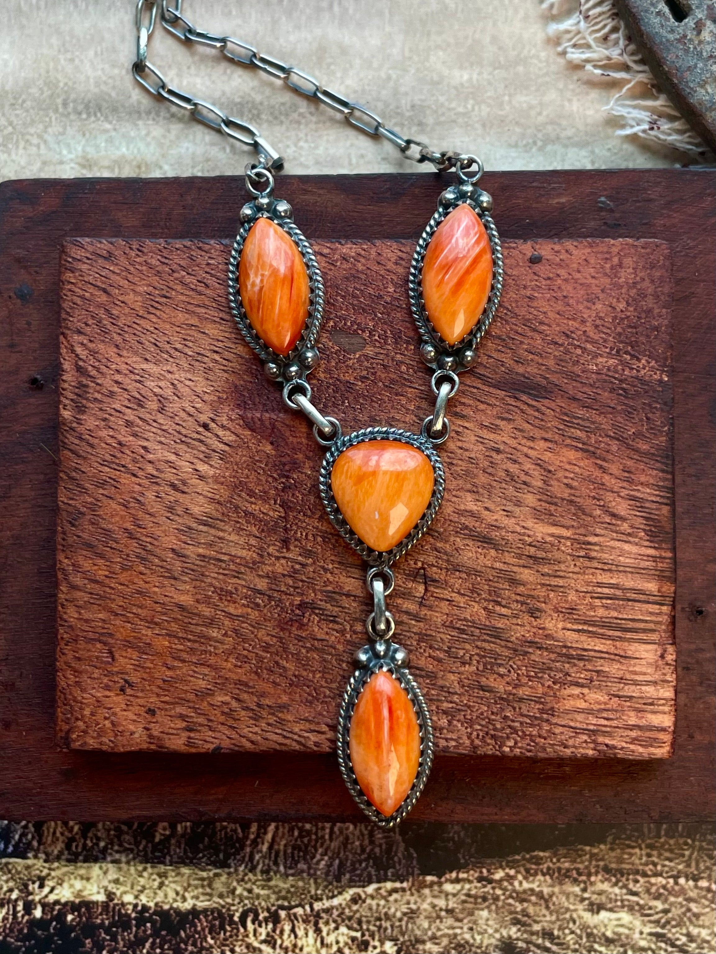 Orange Spiny Oyster Heart Necklace | 925 Sterling Silver D228