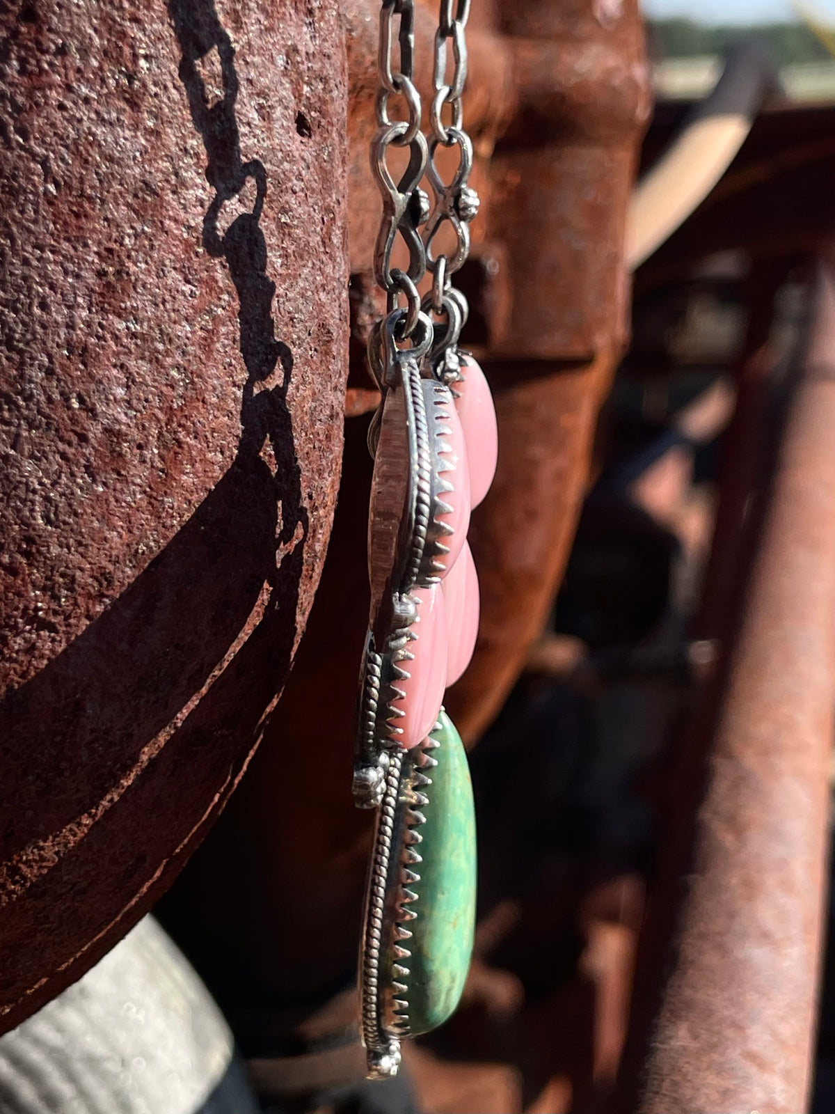 Pink Conch & Turquoise Necklace | 925 Sterling Silver E339