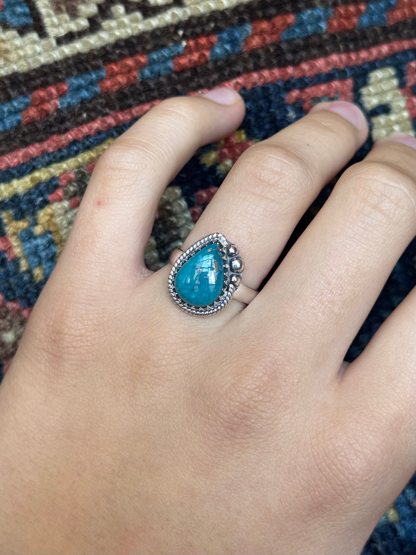 Turquoise Teardrop Ring | Sterling Silver | Size 7.5 | C137
