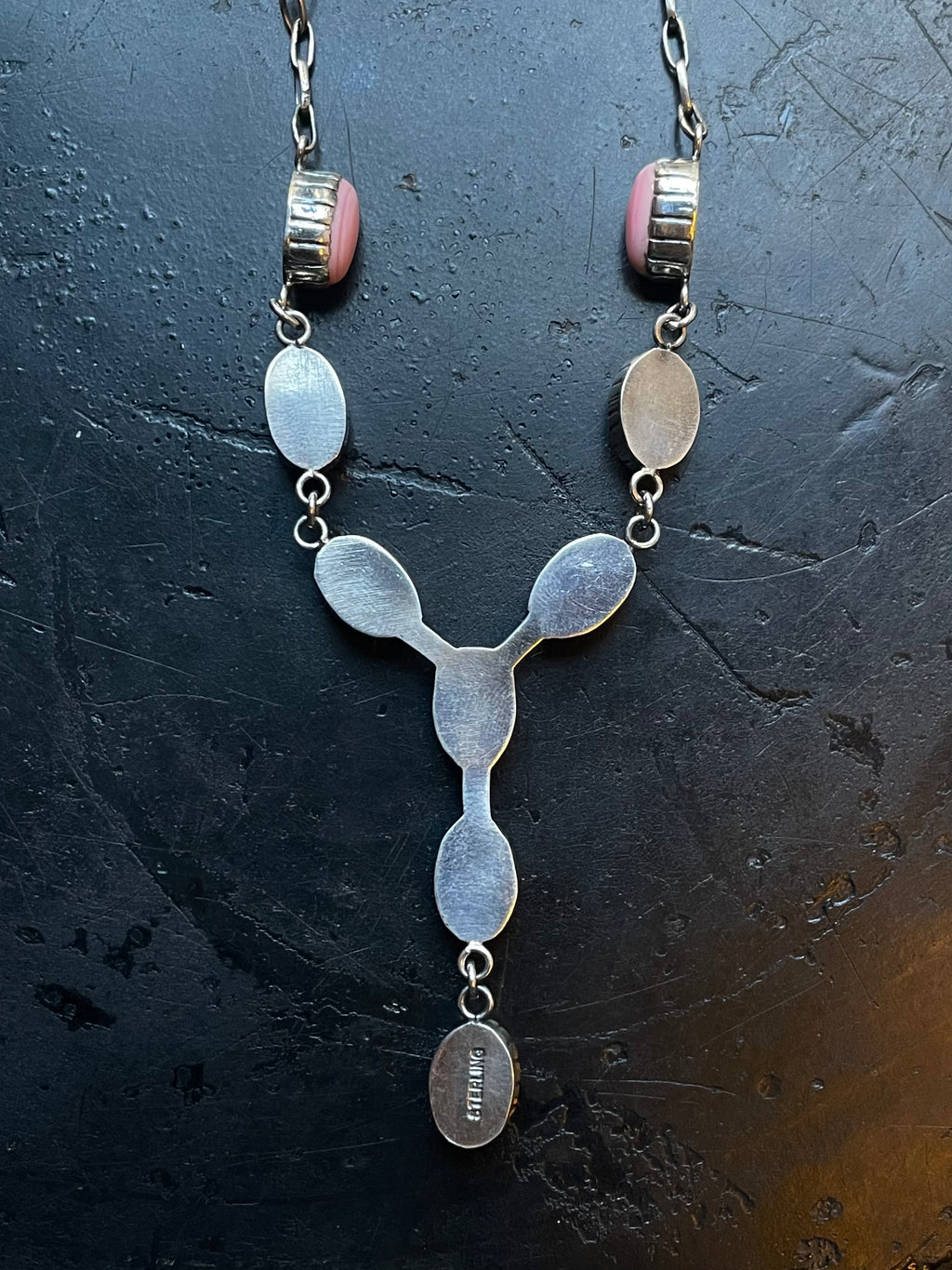 Pink Conch Lariat Necklace | Teardrop Station Drop | 925 Silver E567