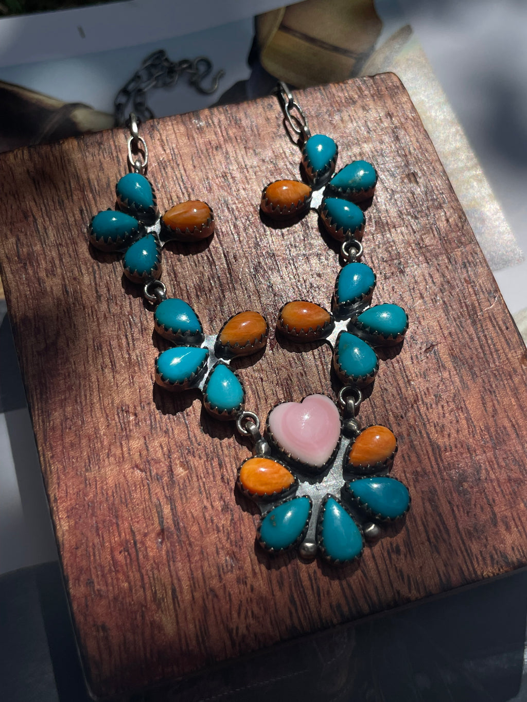 Turquoise Spiny Oyster & Pink Conch Necklace | 925 Sterling Silver D250