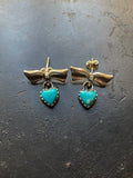 Kingman Turquoise Heart Bow Stud Earrings | 925 Sterling Silver G644