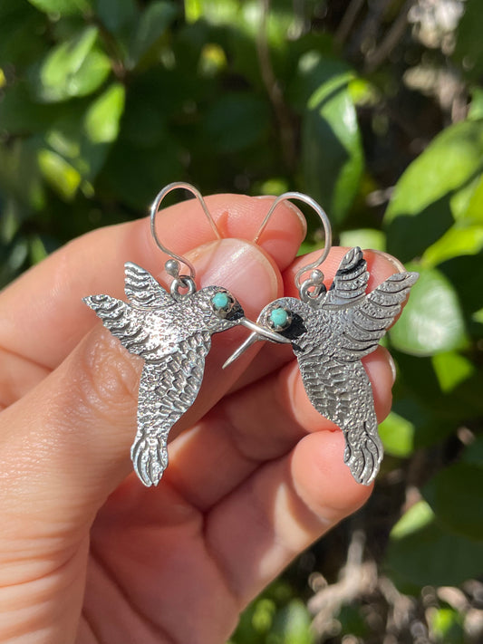Kingman Turquoise Hummingbird Dangle Earrings | 925 Sterling Silver B910