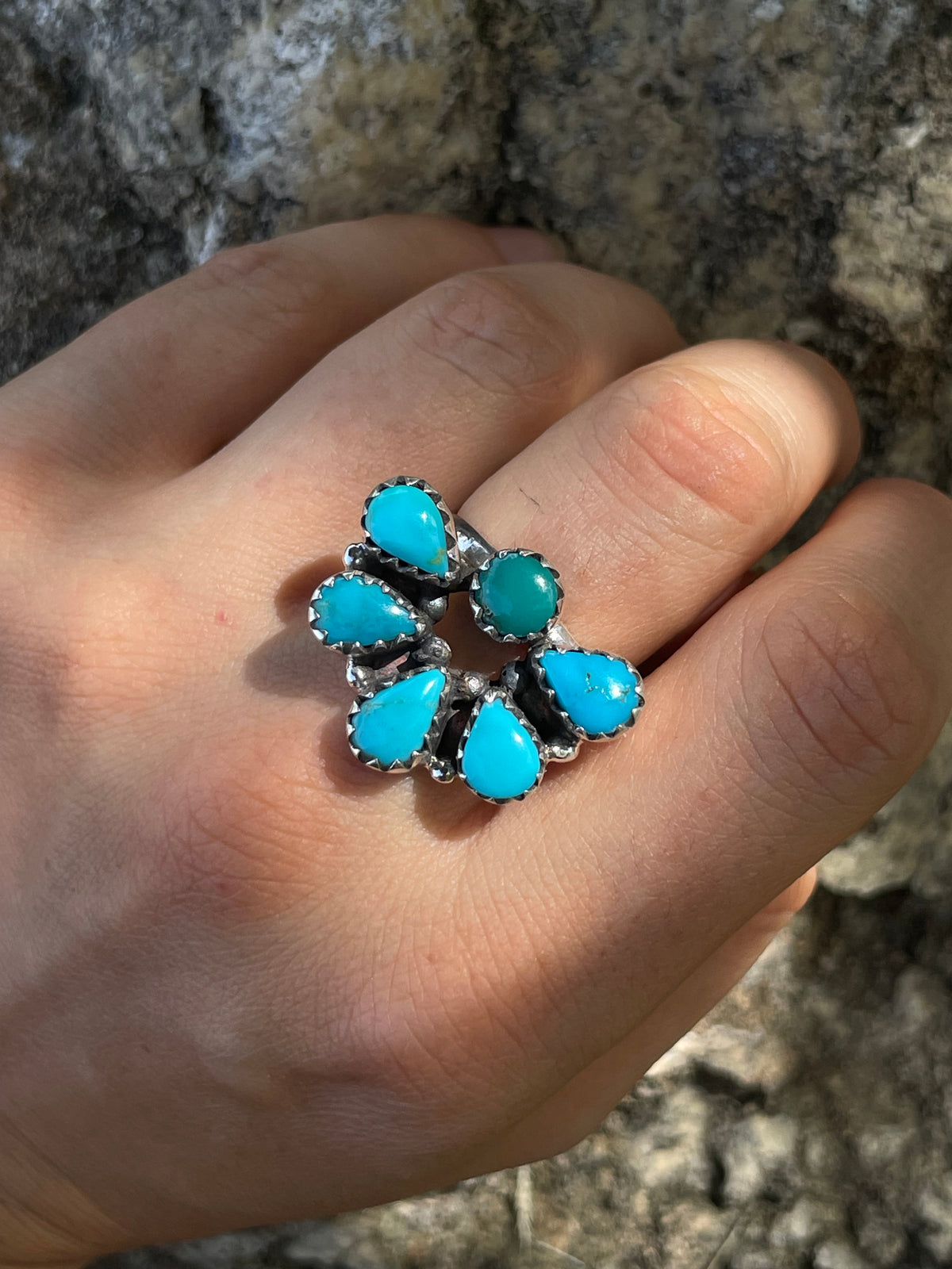 Kingman Turquoise Cluster Ring Size 8 | 925 Sterling Silver D261
