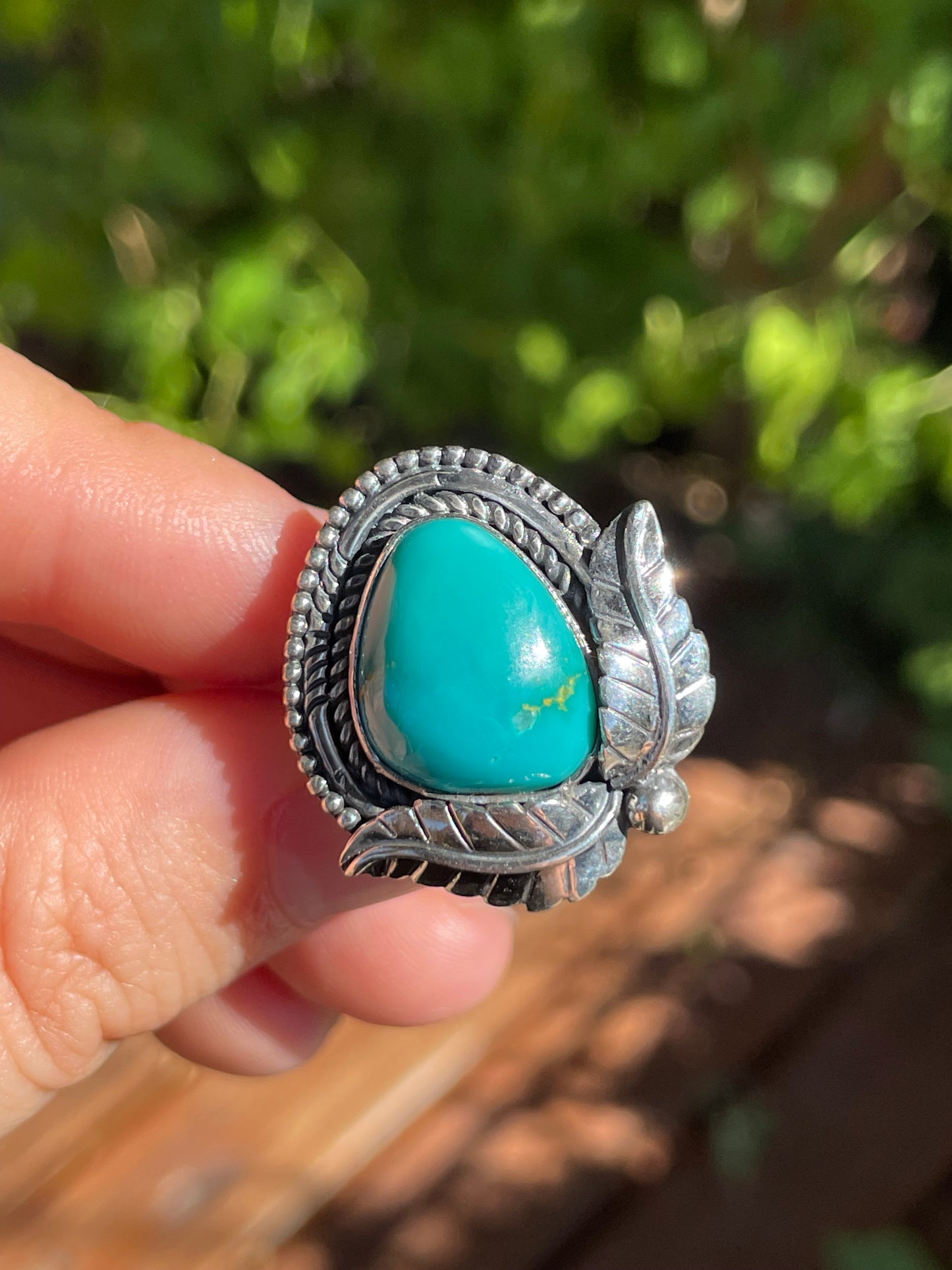 Turquoise Leaf Design Ring | 925 Sterling Silver | Size 9 Y97