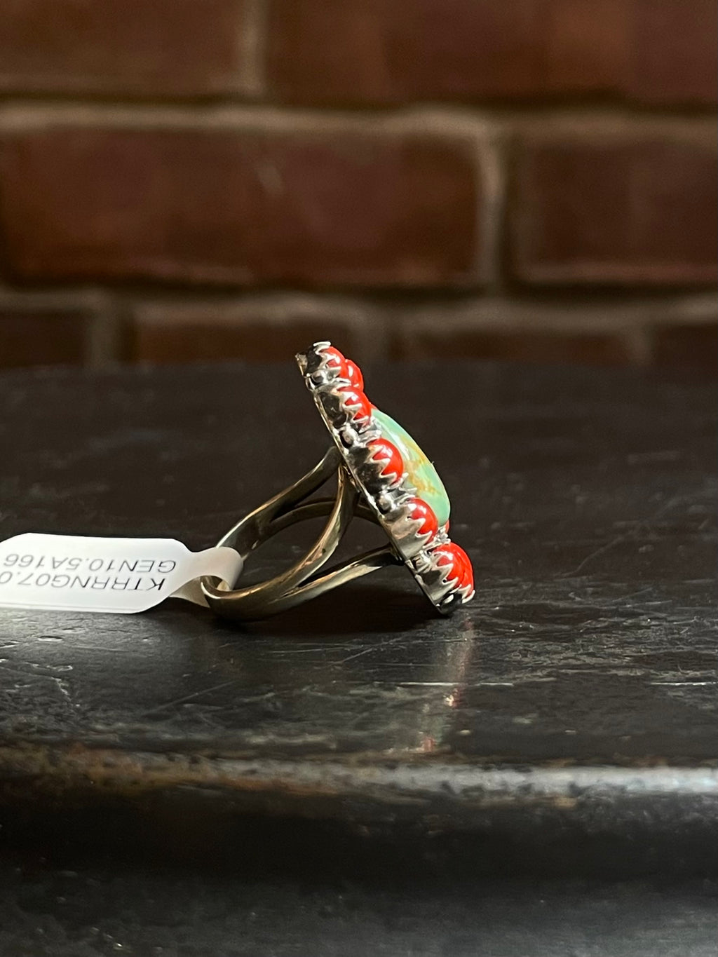 Kingman Turquoise Coral Cluster Ring | Sterling Silver | Size 7 | A166