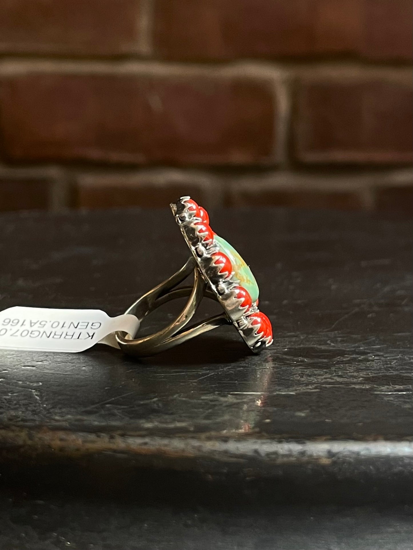 Kingman Turquoise Coral Cluster Ring | Sterling Silver | Size 7 | A166