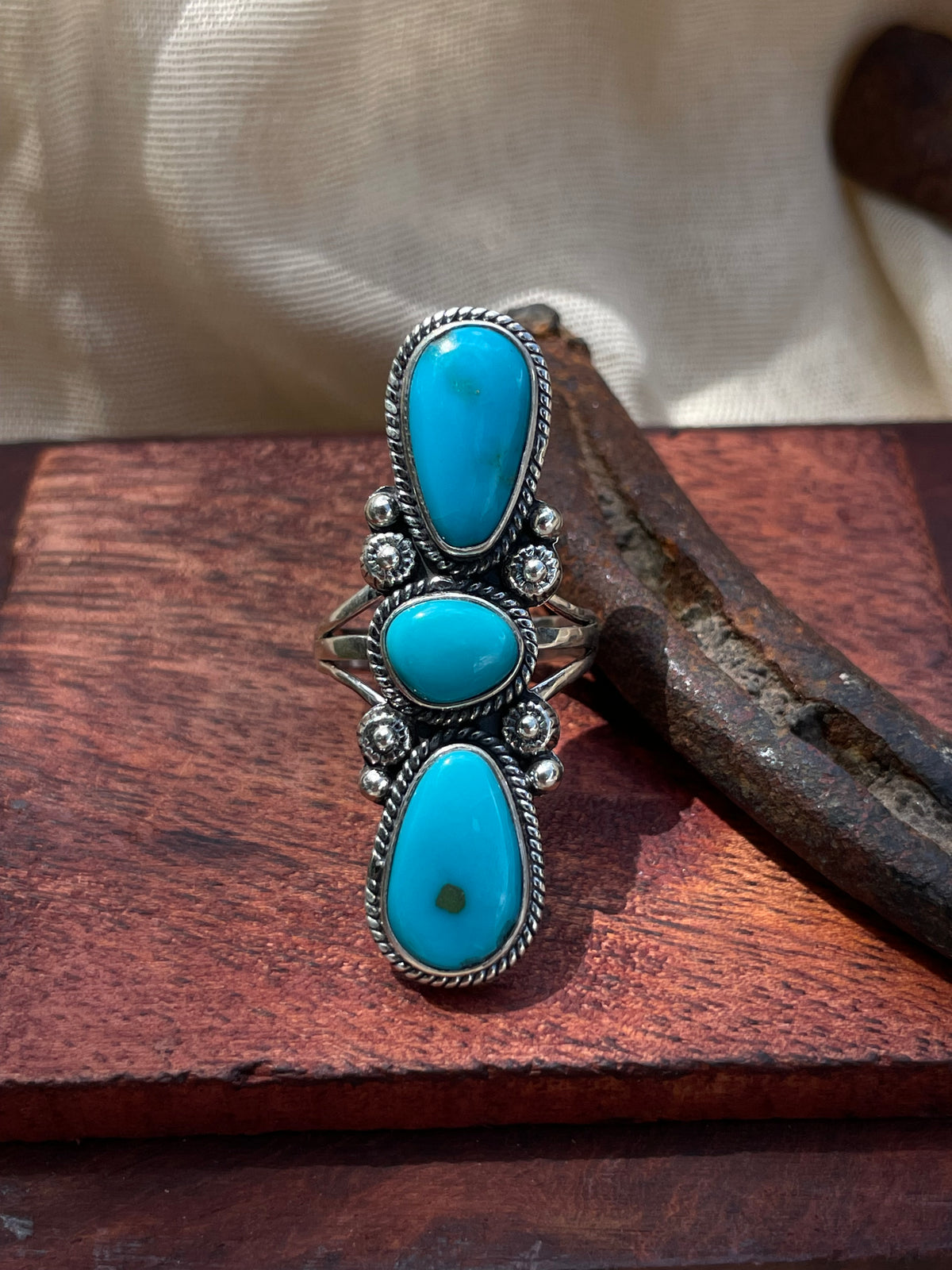 Turquoise Heart Triple Ring | Sterling Silver | Size 9 C605