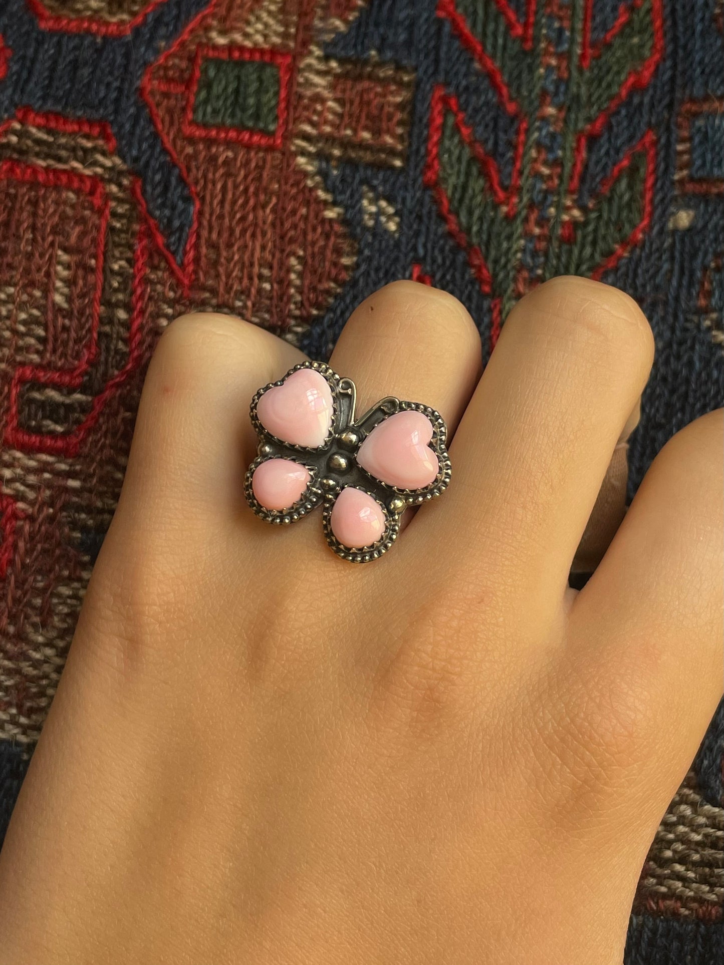 Pink Conch Butterfly Heart Ring Size 7 | 925 Sterling Silver E990
