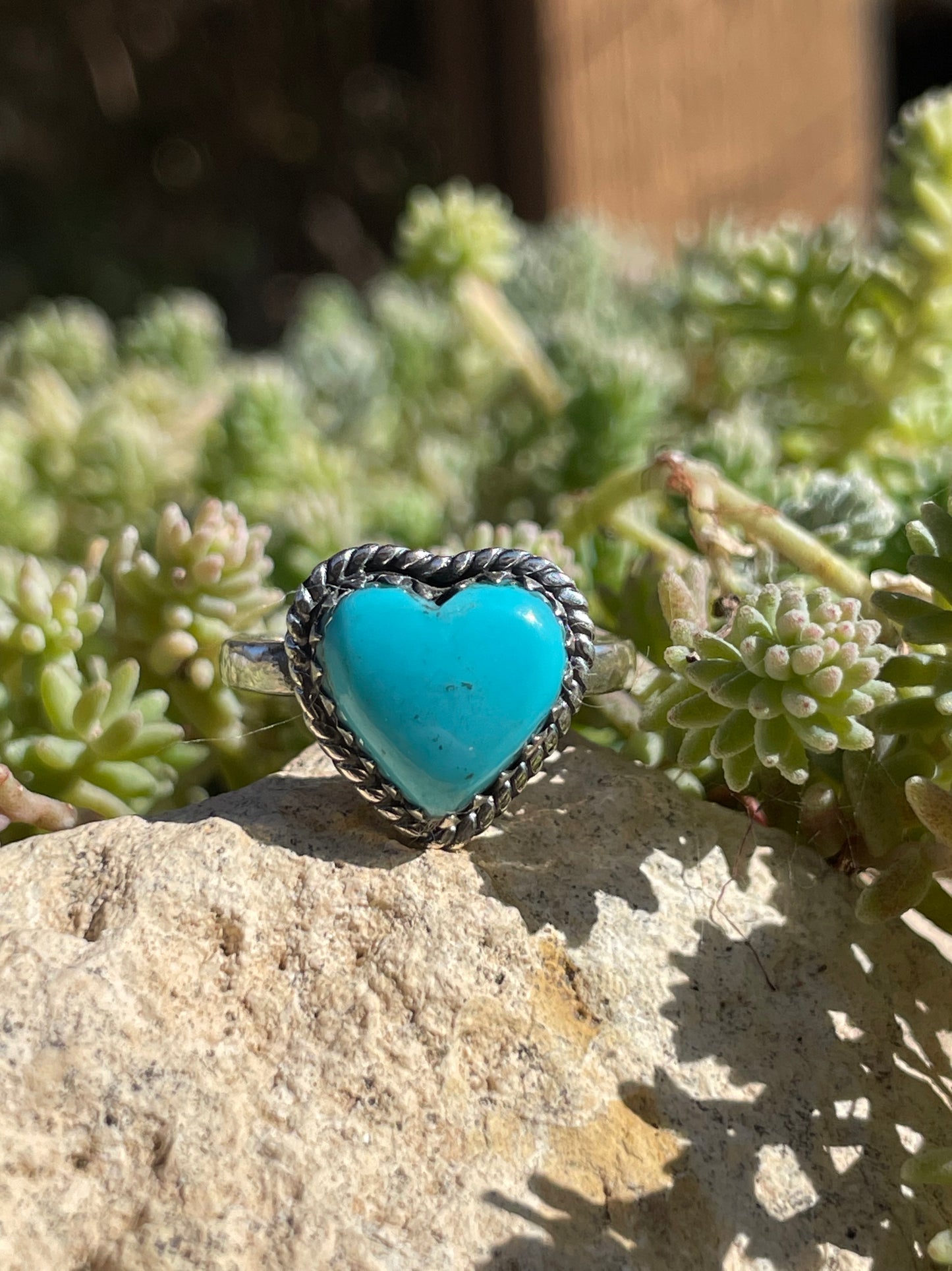 Kingman Turquoise Heart Ring Size 8 | 925 Sterling Silver Southwest B986