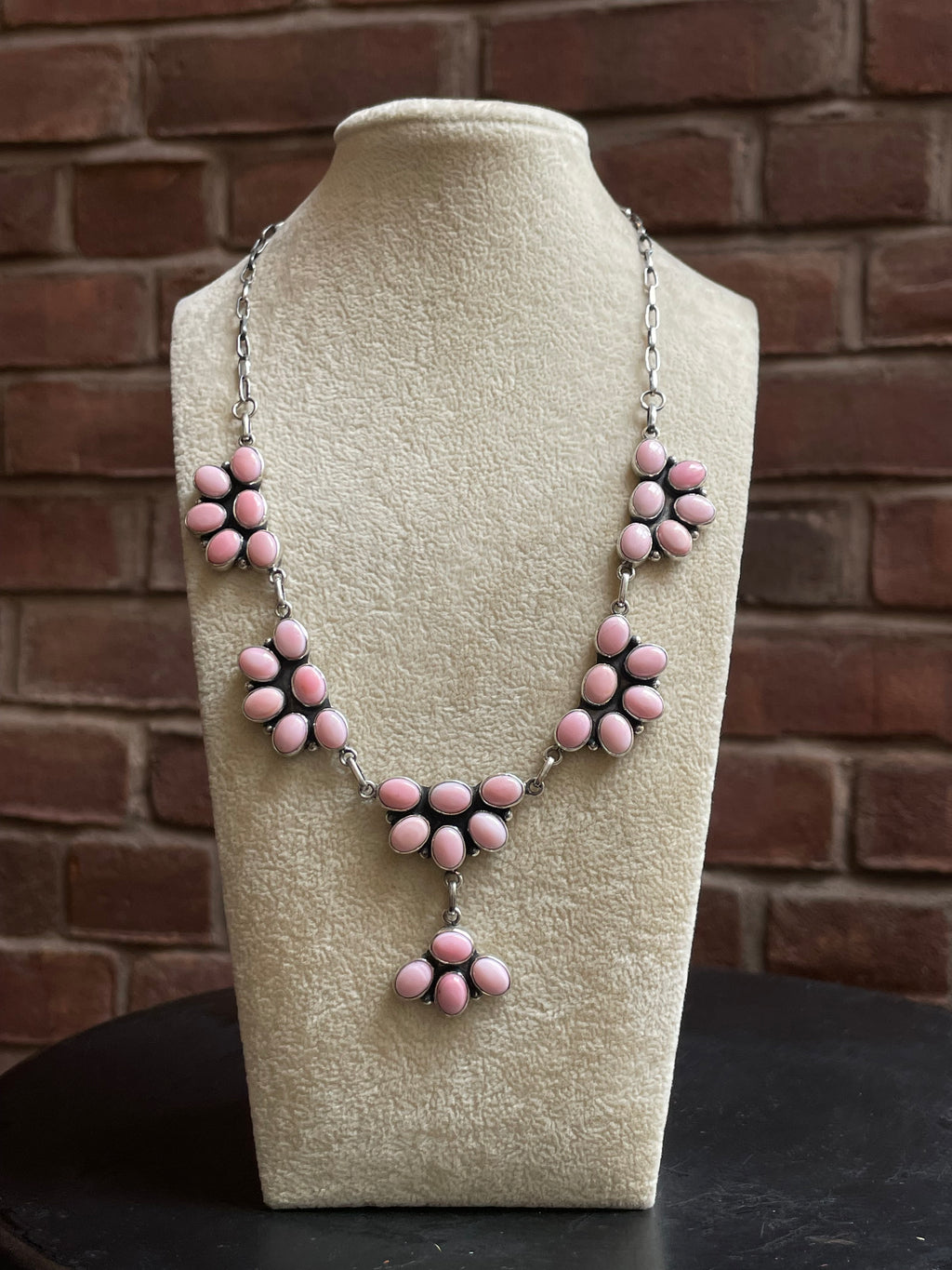 Pink Conch Necklace | Blossom Drop Cluster | 925 Silver E560