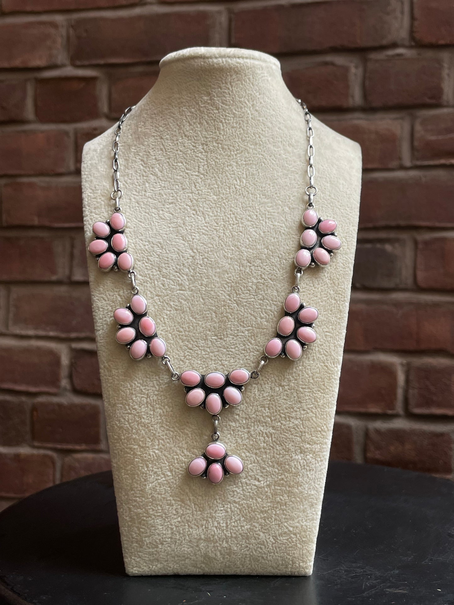 Pink Conch Necklace | Blossom Drop Cluster | 925 Silver E560