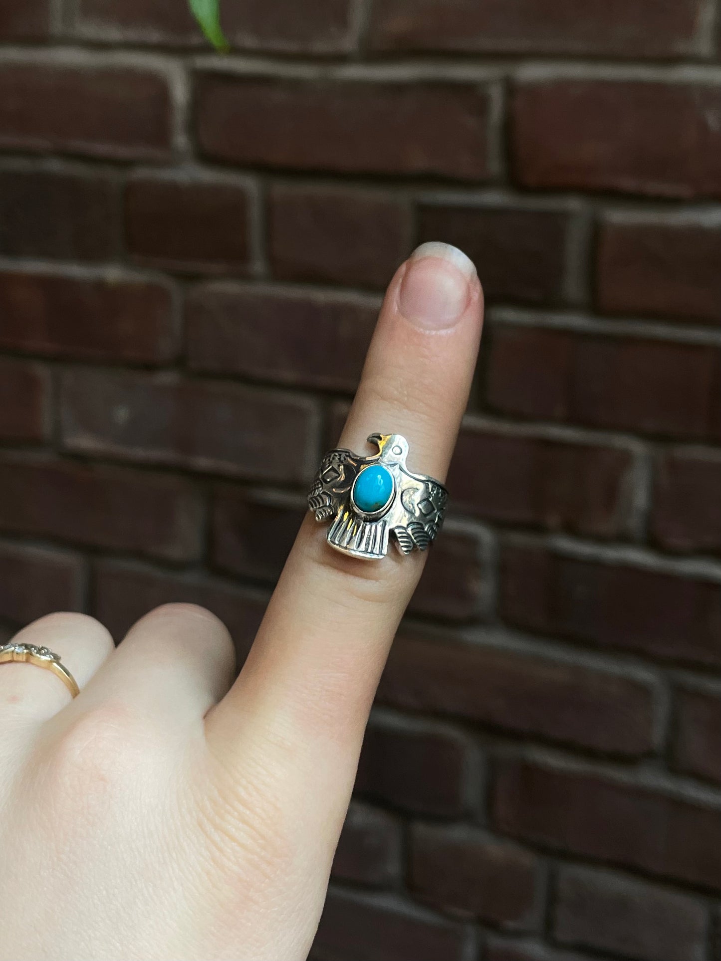 Kingman Turquoise Thunderbird Ring | 925 Sterling Silver | Size 8 E304