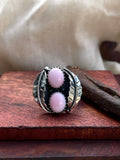 Pink Conch Floral Double Oval Ring | 925 Sterling Silver Size 7 E291