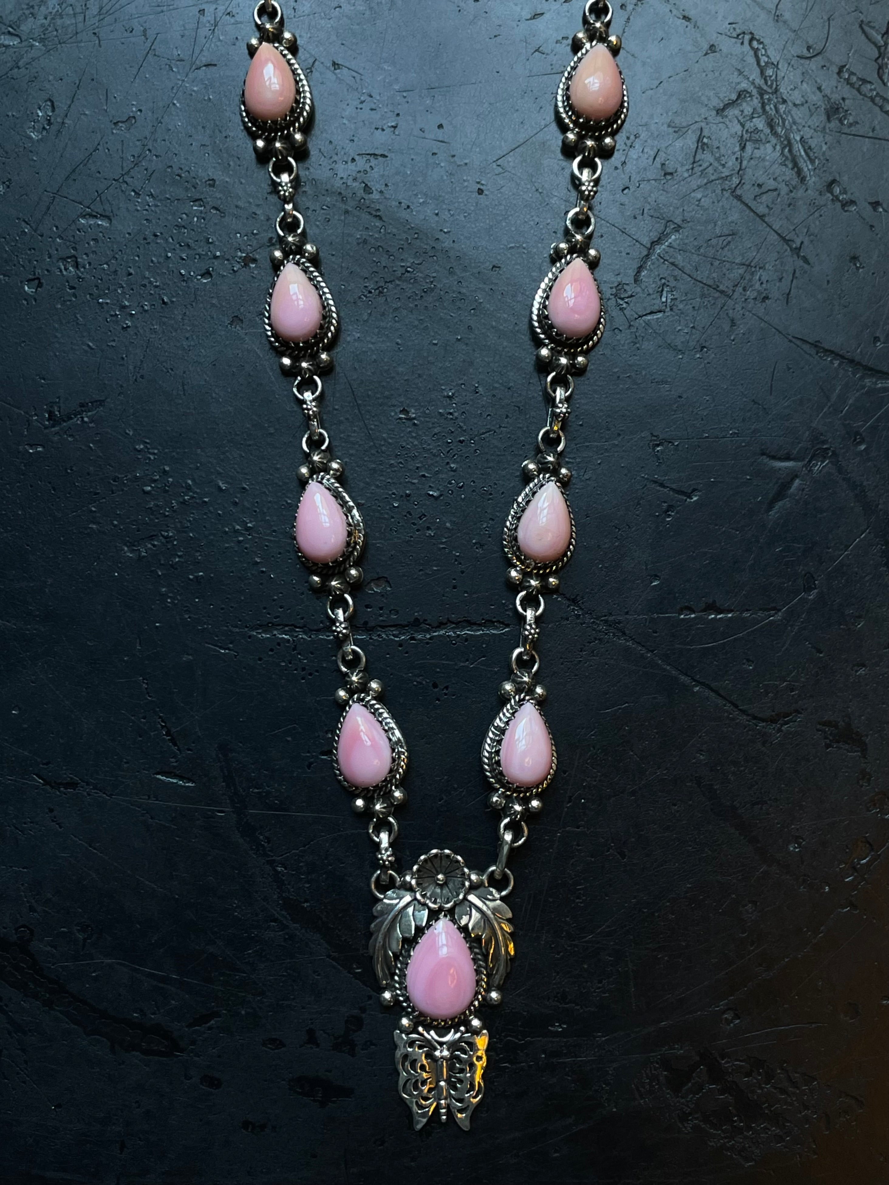 Pink Conch Floral Necklace | 925 Sterling Silver E337