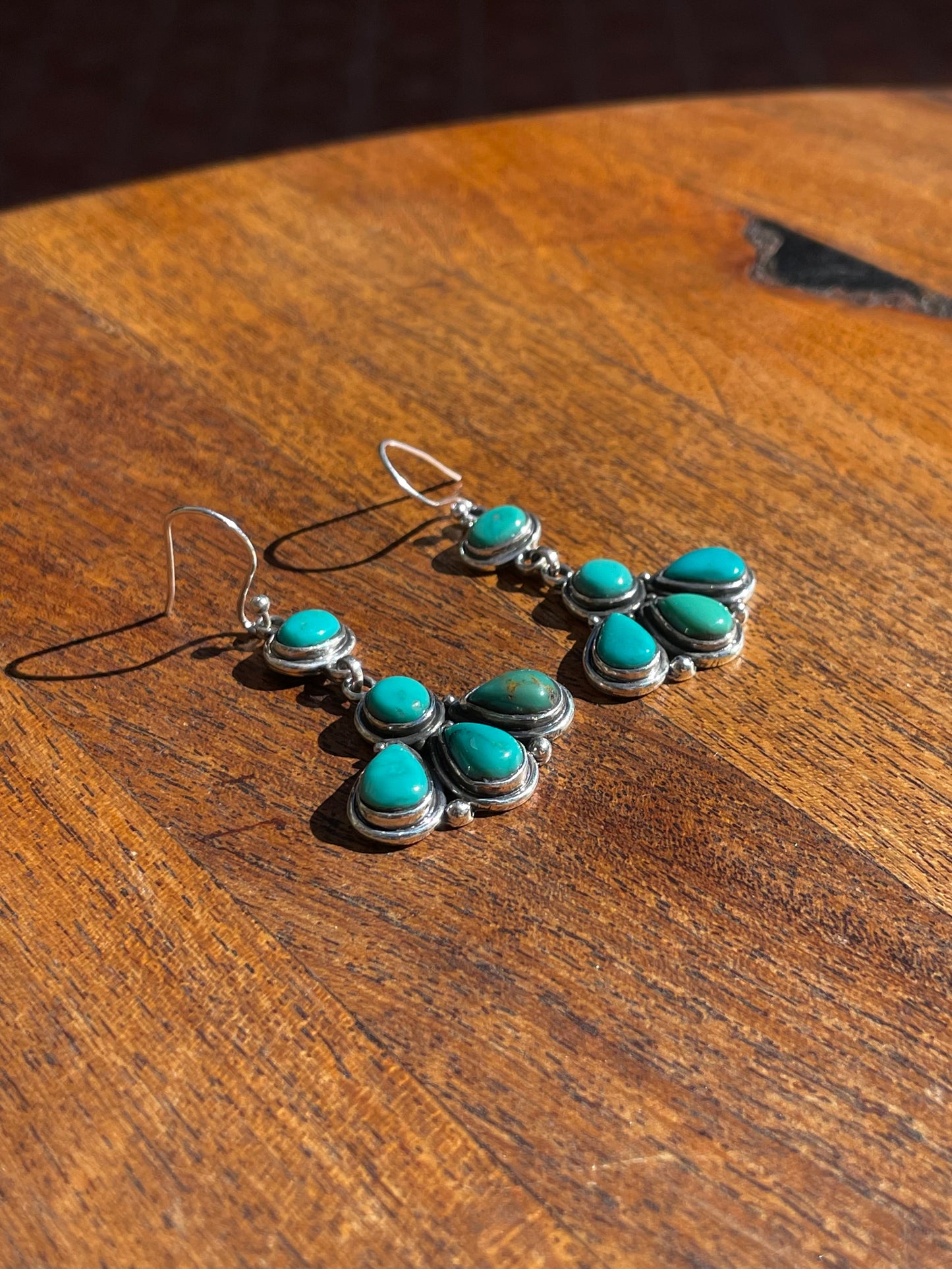 Kingman Turquoise Cluster Dangle Earrings | 925 Sterling Silver C827