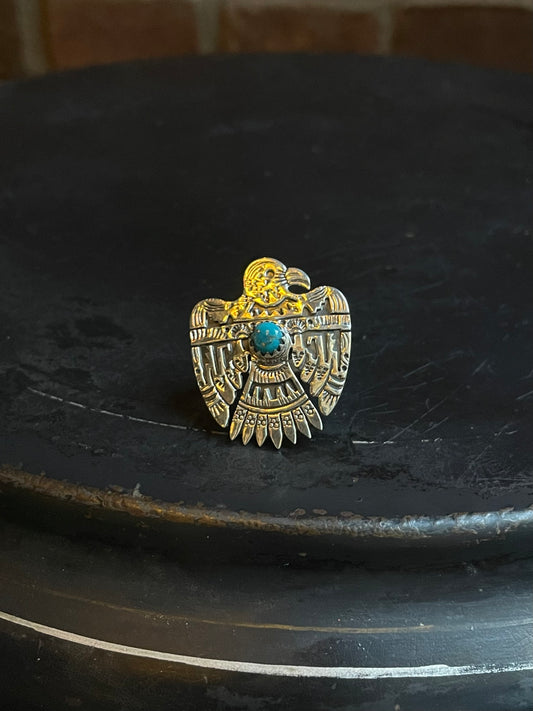 Turquoise Thunderbird Ring Size 8 | 925 Sterling Silver C555