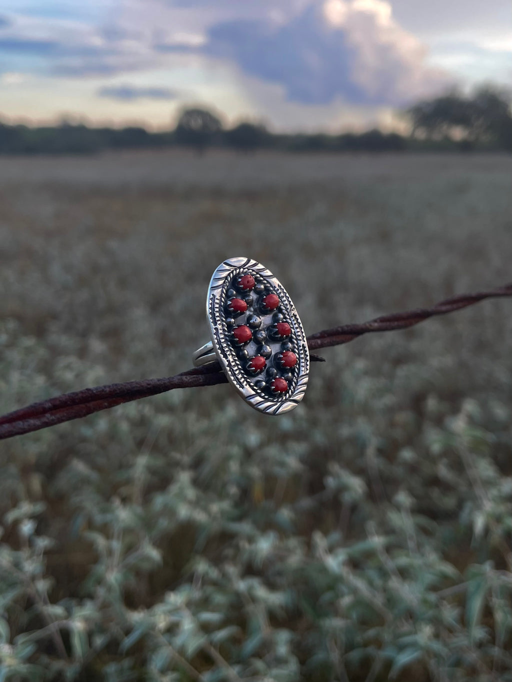Red Coral Multi-Stone Ring | 925 Sterling Silver Size 8 G825