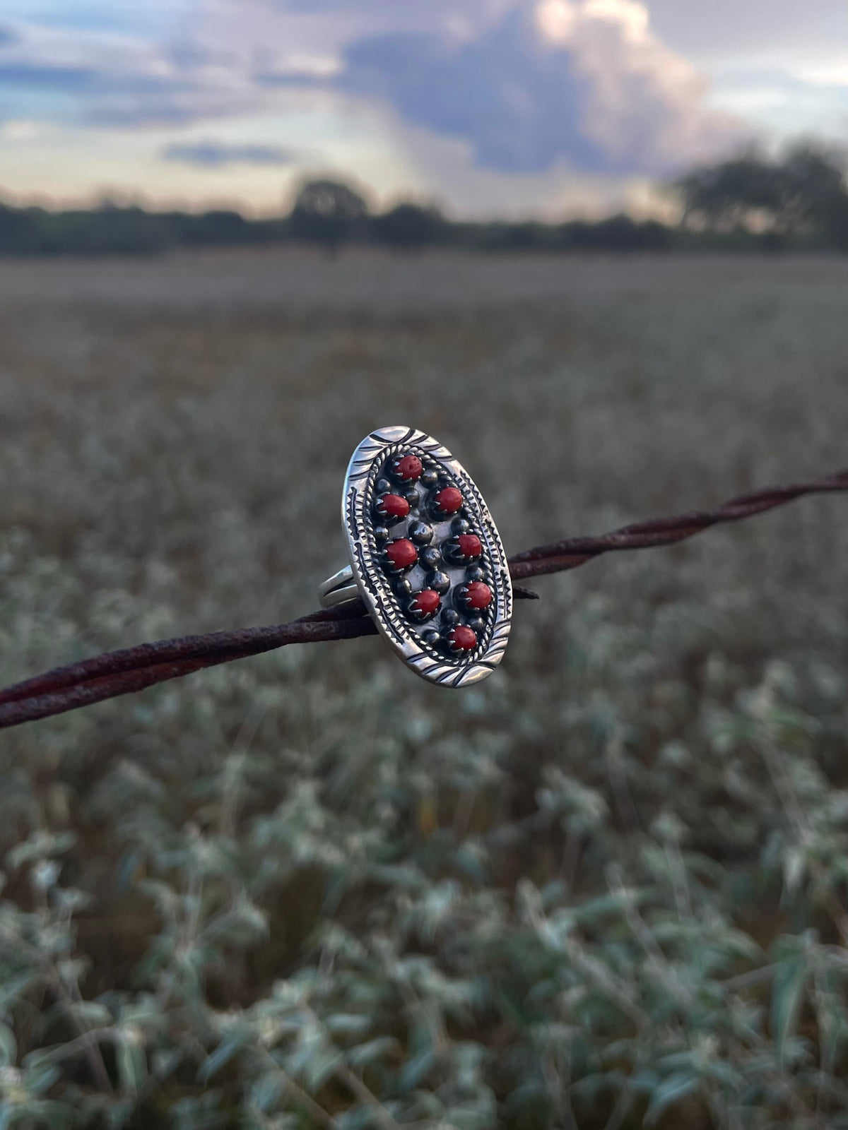 Red Coral Multi-Stone Ring | 925 Sterling Silver Size 8 G825
