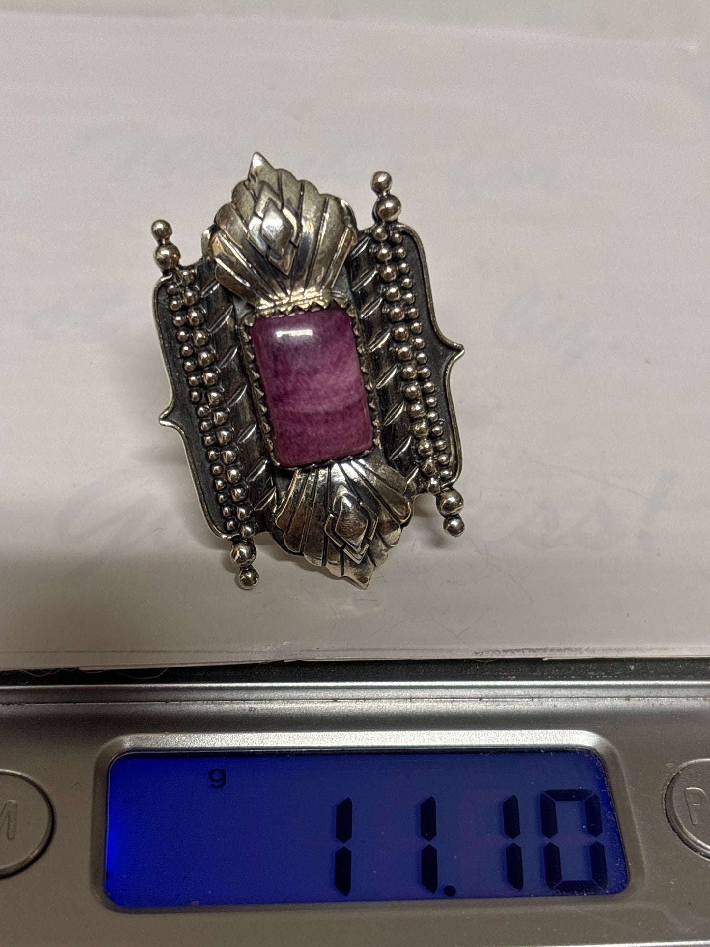 Purple Spiny Oyster Ring | Sterling Silver | Handmade Size 8 C943