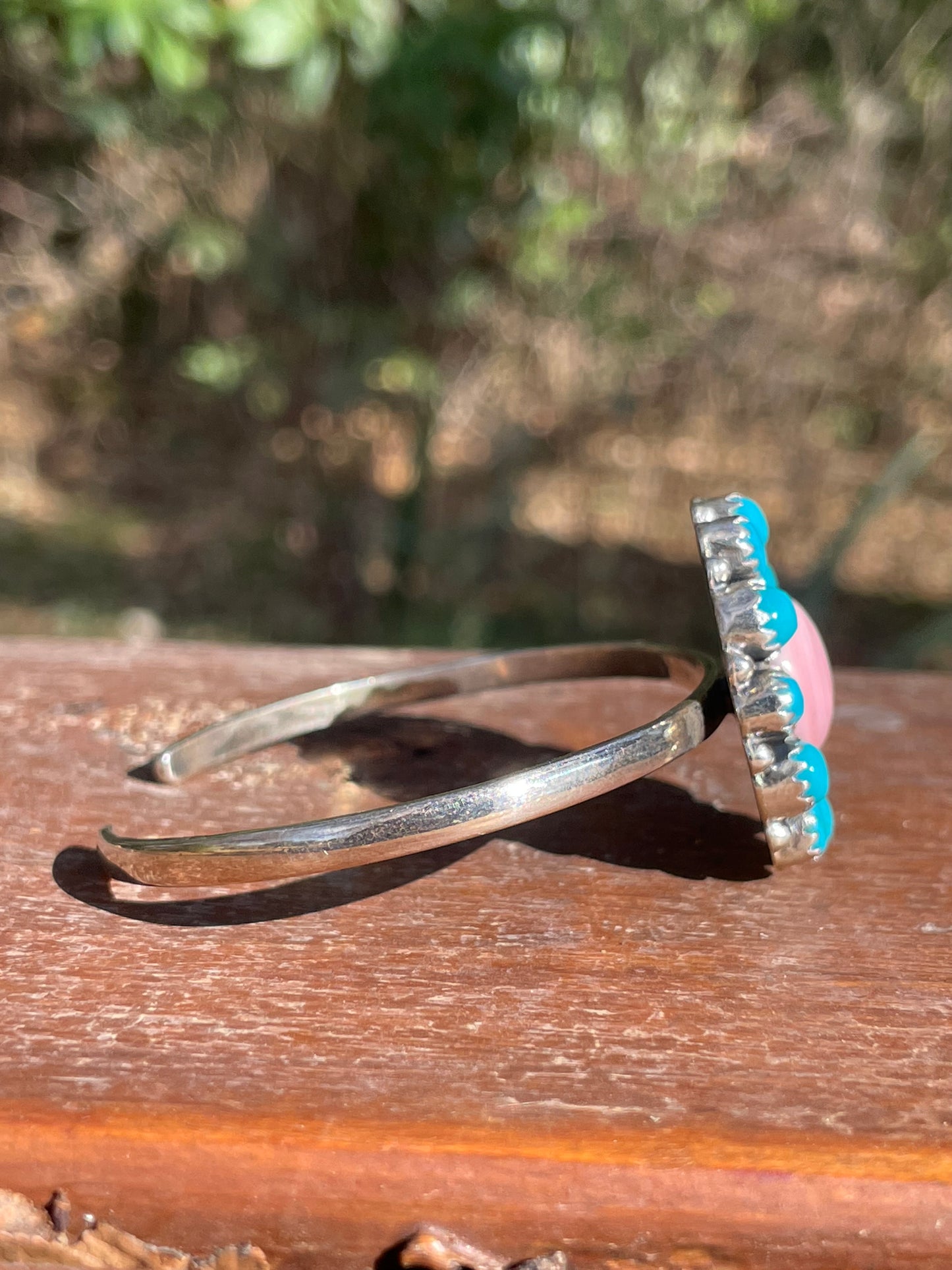 Pink Conch Turquoise Cluster Cuff Bracelet | 925 Sterling Silver D113