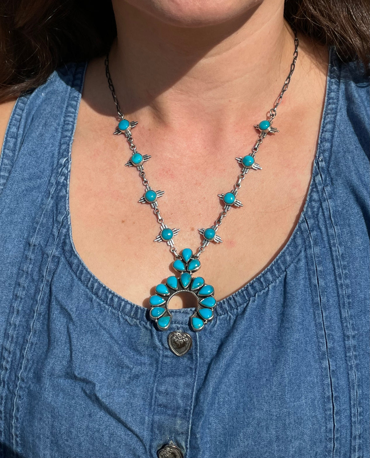 Turquoise Naja Necklace with Zia Cross Stations | 925 Sterling Silver D321