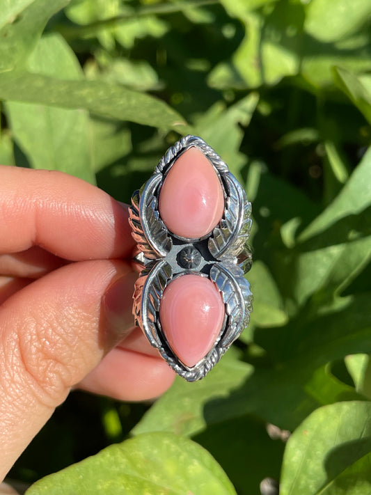 Pink Conch Leaf Design Ring | 925 Sterling Silver | Size 8.25 B339