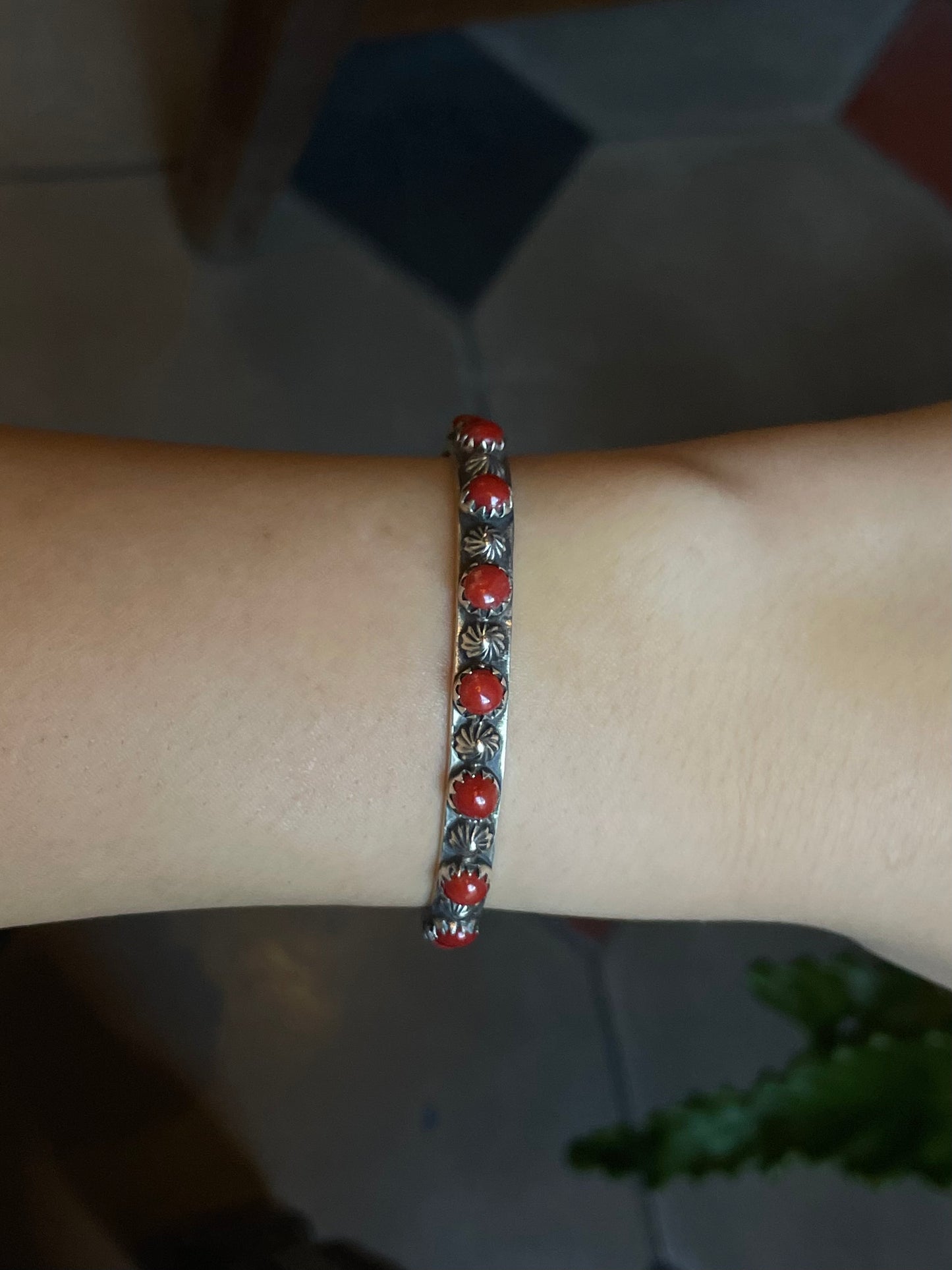 Red Coral Row Cuff | 925 Sterling Silver E499
