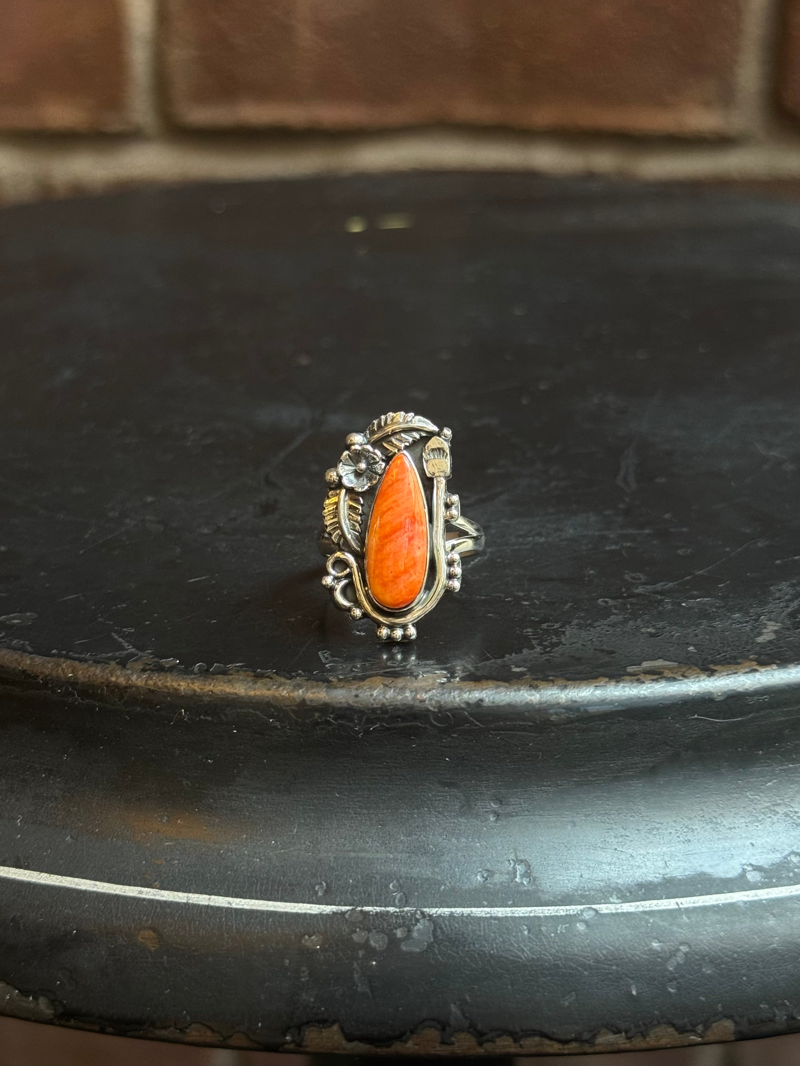 Spiny Oyster Leaf Ring | 925 Sterling Silver | Size 8.5 C223
