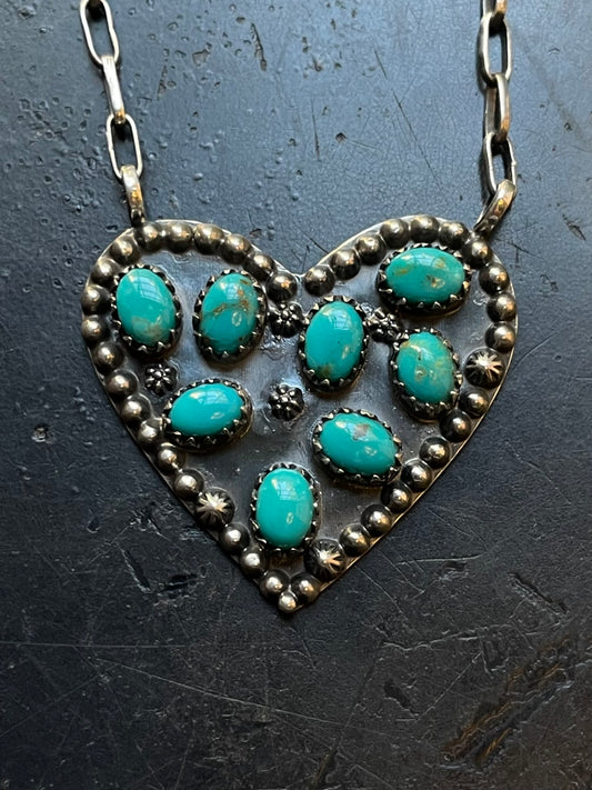 Kingman Turquoise Heart Necklace | Sterling Silver E939