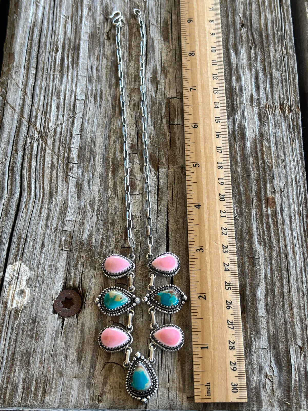 Kingman Turquoise & Pink Conch Necklace | 925 Sterling Silver Z21