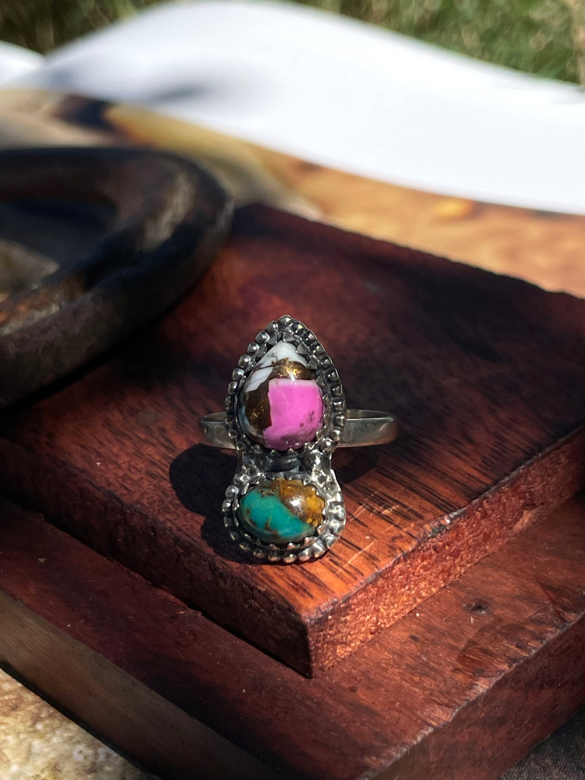 Cotton Candy & Turquoise Ring | 925 Sterling Silver | Size 8 D346