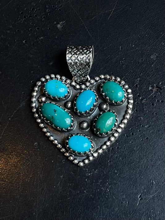 Kingman Turquoise Heart Pendant | Sterling Silver E927